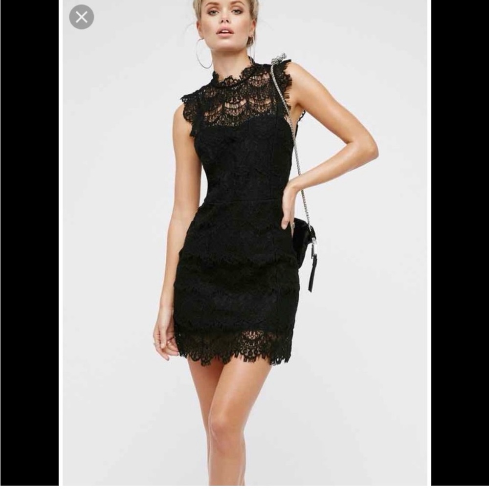 Free People lace bodycon slip dress, black medium
